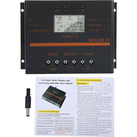Contrôleur de Charge Solaire PWM Auto 80A pour Panneau 12V/24V, Affichage LCD (Modèle Solar80)