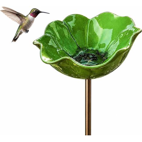 Abreuvoir et bain pour oiseaux de jardin en métal dimensions 15 x 60 cm pour oiseaux sauvages et décoration extérieure couleur verte (1/5)