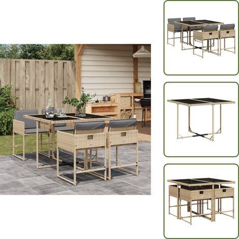 5-tlg. Garten-Essgruppe mit Kissen Beigemischung Poly Rattan - Gartentisch - Esstisch - Gartenmöbel Set - Outdoor Möbel - Terrassenmöbel (1/5)