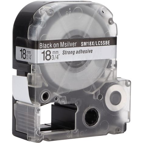 Ruban d'étiquettes PET de rechange pour imprimante d'étiquettes Epson et machine à étiquettes KINGJIM - Noir sur argent (1/5)