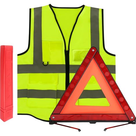 2in1 Triangle et Gilet Jaune pour Voiture,Triangle de Signalisation Voiture et Gilet Jaune,Triangle de Sécurité Présignalisation,Triangle Pliable,Kit Securite Voiture avec éTui de Rangement (1/5)