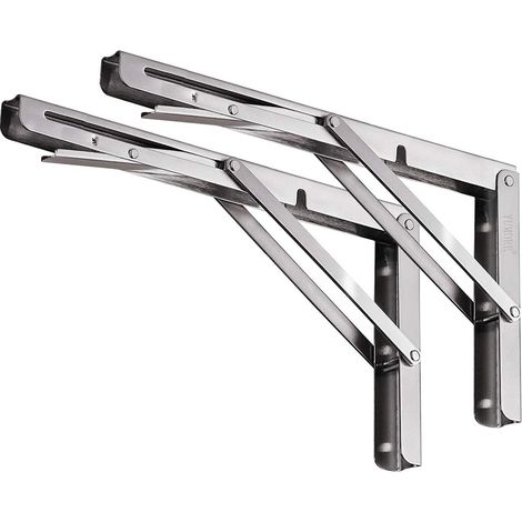 Lot de 2 Étagère murale pliante 500 mm Acier inoxydable 304 Support pliant pour établi Charge max 181kg Argenté (1/5)