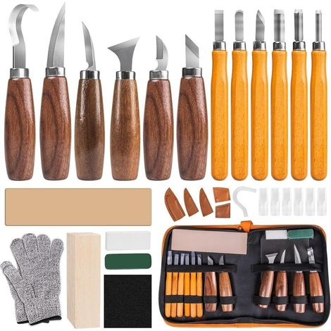 Wood Chisels, 30 in 1 Wood Carving Tools, Woodworking Tools with 12 Wood Carving Knives, Professional/Junior Wood Chisel Tool DIY Kit with Anti-cut Gloves, Sharpening Stones (1/5)