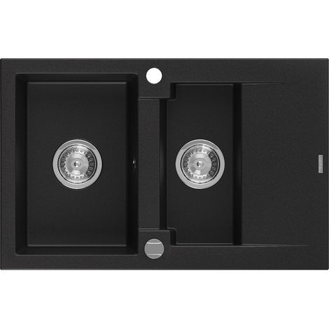 Mexen Gaspar évier en granit à 1,5 cuve avec un égouttoir court 737 x 475 mm, Noir - 6507731505-77 (1/5)