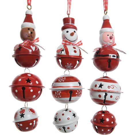 Eisenbär Schneemann Weihnachtsmann Glocke 3er-Set H 15 Ø 4,5 cm
