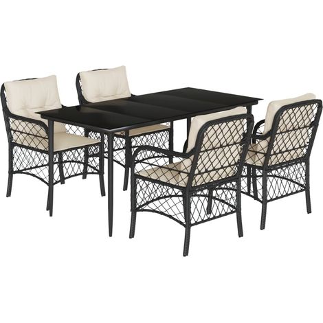 Ensemble à manger de jardin coussins 5pcs Mobilier de jardin Noir Résine tressée (1/5)