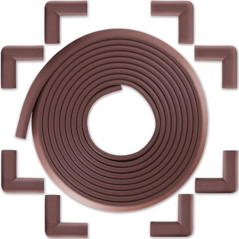 Protection des Bords et Coins de Meubles Bébé - Kit de Sécurité avec 8 Angles et Rebord de 6m en Mousse pour Table et Plus - pour bien Protéger les Enfants - Bloque-Porte Offert - Marron (1/5)