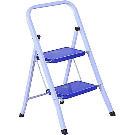 WURKO taburete 2 peldaños tubo cuadrado , Taburete Escalera 602A 2P 2 peldaños y asa de agarreAcero esmaltadoPlegableTacos de goma en las patas para garantizar segu (1/2)