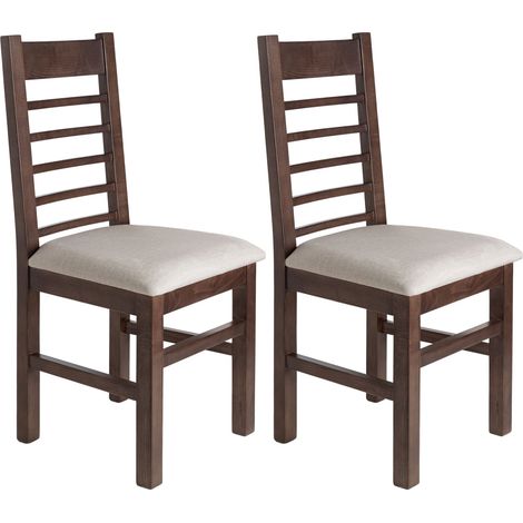 Lot de 2 chaises en hêtre chêne foncé assise tissu beige - RIPAL
