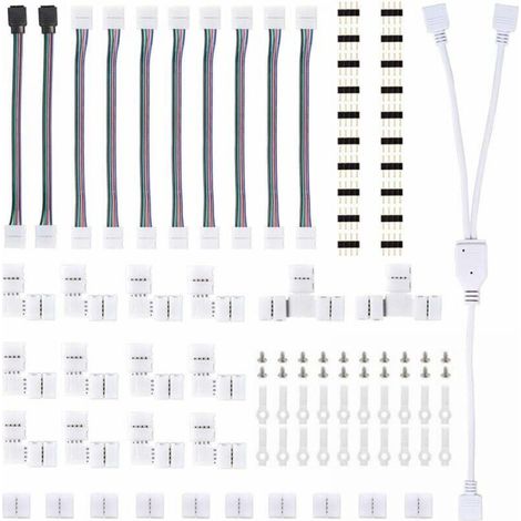 Lntyq Connecteurs de Bande, Kit Connecteur Bande Lumière LED, avec Connecteurs Mâles 4 Broches Connecteurs LED Forme de L, Connecteur Bande LED RGB 5050, pour LED 10mm Ensemble d'Accessoires d'Extensi