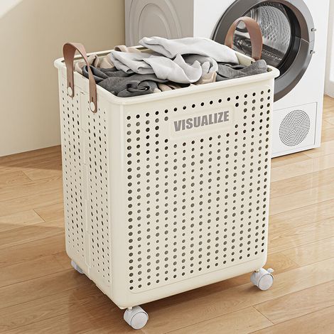 Cesto portabiancheria Ulisem con ruote, grande carrello portabiancheria pieghevole con ruote, cesto portabiancheria con scorrimento morbido, organizer multifunzionale per vestiti sporchi 46X38X22cm Be (1/4)