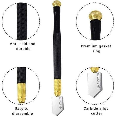 Set professionale di 7 taglierine per vetro, lame diamantate professionali, larghezze di taglio adatte: 2-6 mm, 6-12 mm, 12-20 mm, lame per il taglio di piastrelle di vetro, specchi e ceramica. (1/3)