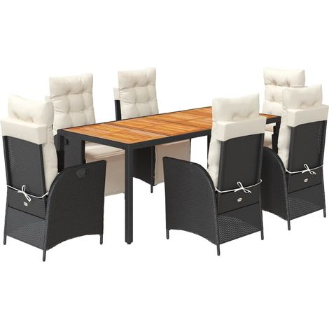 Maison Exclusive - 7-tlg. Garten-Essgruppe mit Kissen Schwarz Pol (1/5)