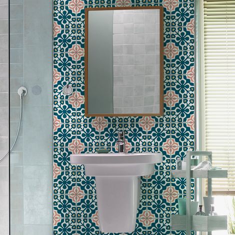 Sticker Mural Carrelage adhésif Cuisine Salle de Bain - 24 STICKERS CARREAUX DE CIMENT AZULEJOS CALLIDORA - 24stickers20x20cm (1/5)