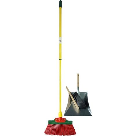 Ensemble balai à griffes 30 cm en bois avec manche télescopique, pelle et balayette (1, ensemble balai à griffes + pelle galvanisée)