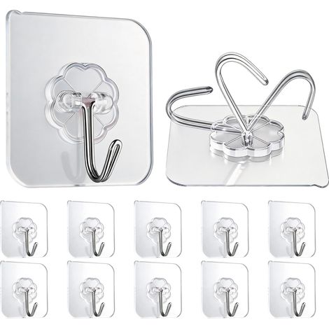 10 Pièces Crochet Adhésif, Transparent Pour Accroche Salle de Bain 15kg (max), Crochet Adhésif pour Maison, Cuisine, Salle Bain,Serviettes, Peignoirs et Vêtements (1/5)