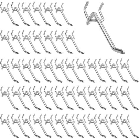 Lot de 50 Crochets pour Mur Perforé Porte-Outils 10 cm, Crochets pour Panneau à Trous en Acier Inoxydable, Étagère Garage Atelier Accessoire, Écartement 3,2 cm