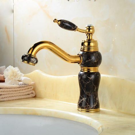Robinet de lavabo rétro évier de cuisine mitigeur robinet de jade noir chaud et froid peut être levé (1/4)