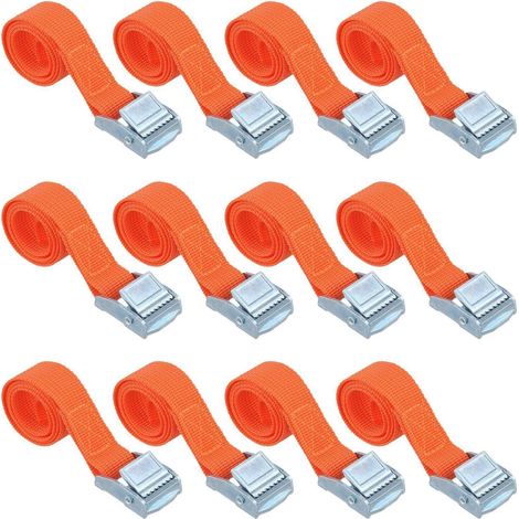 12x sangles de serrage 40cm avec boucle à came, orange, 2cm de large, pour meubles, camping, moto