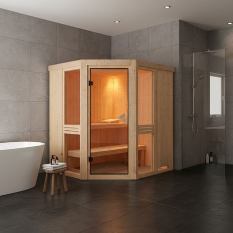 Sauna d'Angle Traditionnel Amelia 1 Karibu 3-4 Places Bois Epicéa (1/5)