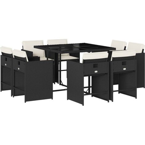 Maison Exclusive - 9-tlg. Garten-Essgruppe mit Kissen Schwarz Pol