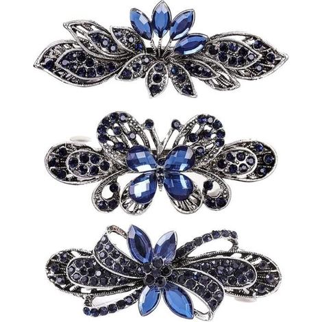 Barrettes à Cheveux - Vintage - 3 Pièces - Cristal - Strass - Alliage (1/4)