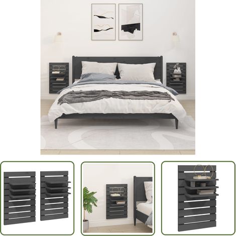 The Living Store Étagères de chevet murales 2 pcs Gris Bois de pin massif - Etagere Murale - Etageres De Chevet - Meuble De Rangement - Rangement Mural - Étagère Flottante (1/5)
