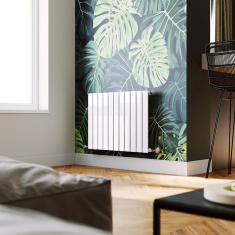 ELEGANT 600 x 836 mm White Rads Designer Horizontal Column Radiators Single Flat Panel Radiator Heater + Chrome Thermostatic Radiator Valves (1/5)
