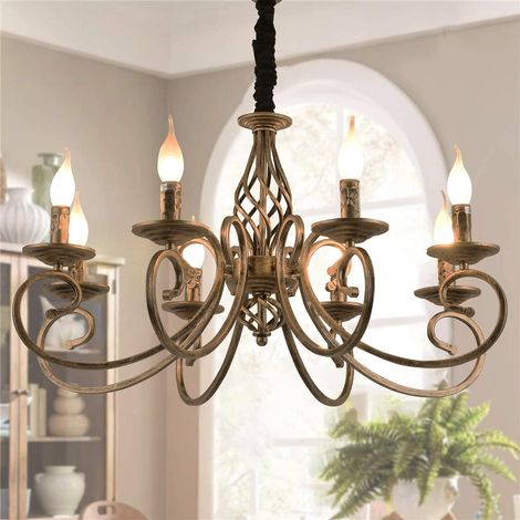 Ganeed Rustic Chandeliers,8 Lights Candle French Country Chandelier,Vintage Iron Pendant Light Fixture Hanging Light for Farmhouse,Kitchen Island,Dining Room,Bedroom (1/5)