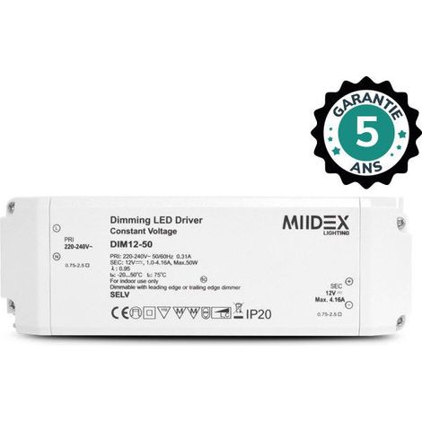 Fuente de alimentación LED de 12V DC - 50W - Corte de fase regulable - IP20 - 5 AÑOS