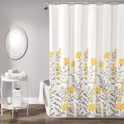 Rideau de Douche Floral 182,9 x 182,9 cm (l x L), Jaune et Gris – Rideau de Douche Jaune pour Salle de Bain – Cottage, Campagne française et Rustique (1/5)