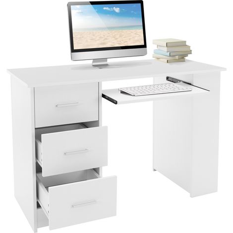 ML-Design Schreibtisch mit 3 Schubladen, 3 Regale und Tastaturauszug, 110x49x75 cm, Weiß, Stauraum, 3 Ablageflächen Arbeitstisch Bürotisch Büromöbel Computertisch Laptoptisch PC Tisch, für Heim/Büro (1/5)