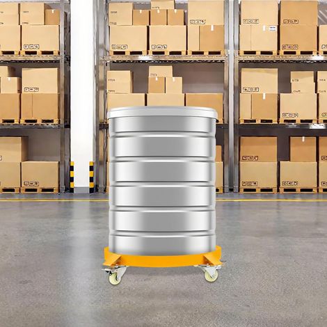 Heavy Duty Drum Moving Cart Yellow Q235 Steel 55 Gallon Drum Dolly Cart with 4 Swivel PU Wheels & Brakes Cross Braced Stable Transport Trolley for Warehouse Drum Handling (1/5)