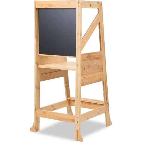 Randaco Lernturm Kinder, 2-in-1 Montessori-Trittschemel, 2 Höhenverstellungen, Belastbarkeit 70 kg (Original Holzfarbe)