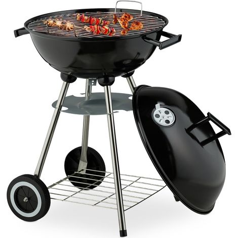 Parrilla grande tipo hervidor con ruedas y recolector de cenizas