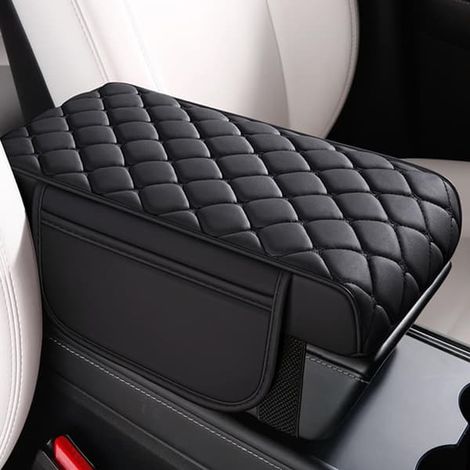 Housse d'accoudoir de voiture universelle en mousse à mémoire de forme, avec 2 poches de rangement, housse d'accoudoir de voiture, tapis de console centrale, convient aux SUV, berlines et camions (noi (1/5)