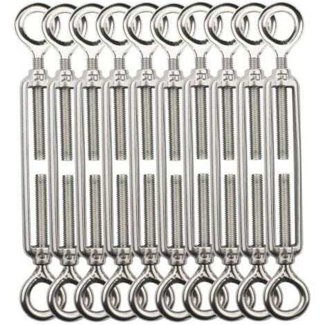 Kaelt - Tendeur Fil De Fer,M5 Tendeurs De Fil,Tendeur De Cable Crochet Et Crochet,Tendeurs De Cable En Acier Inoxydable 304,Utilisé Pour Cordes À Linge,Suspendre,Cable De Garde Corps -10 Pièces OO (1/4)
