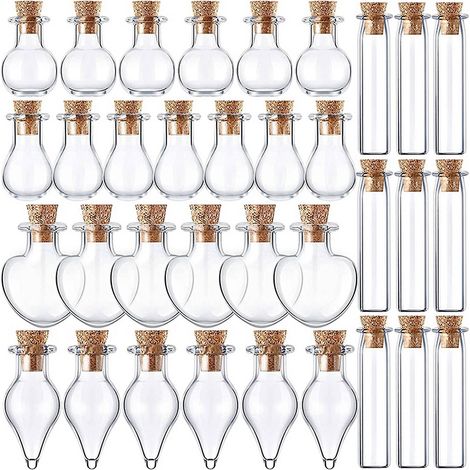 50 Mini-Glasgefäße und -Flaschen mit Korken, 5 verschiedene Formen, für professionelle und originelle DIY-Kreationen.