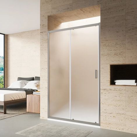 Porte de douche coulissante pour niche 140cm Profils Aluminium Chromé 6 mm Verre 6 mm Moulé Ajustable 137-141cm h185 - Réversible Mod. Tonga