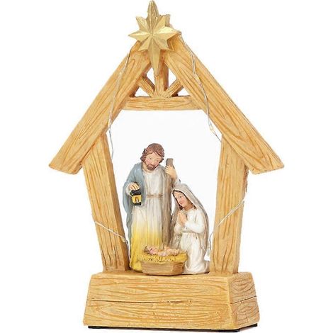 Crèche de Noël avec scène de la Nativité, figurines en résine pour décoration de table, ornement festif pour les fêtes de fin d'année. (1/4)