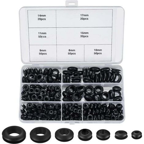 260 Stück sortierte Gummitüllen, 7 Größen O-Ring-Unterlegscheiben Tüllen für Drähte, Stecker und Kabel (1/5)