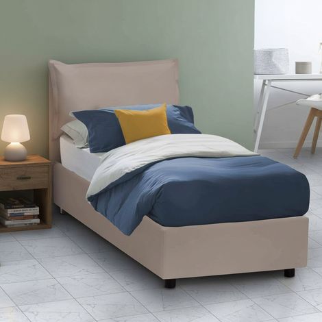 Dmora - Lit simple Dkokori, Lit conteneur avec revêtement en cuir écologique, 100% Made in Italy, Ouverture frontale, avec matelas 80x200 cm inclus, Tourterelle (1/5)