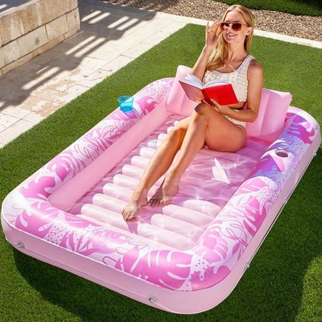 Lettino gonfiabile extra large per piscina 216 x 145 cm XL – con cuscini, lettino prendisole per spiaggia e piscina, rosa (1/5)