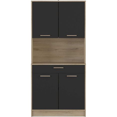 Credenza Alta 4 Ante 1 Cassetto, Decoro Rovere e Nero - L83 x H176 cm - Dolce