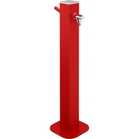 Jardinex – Fontaine de jardin aluminium rouge – Robinet 1/4 de tour – Raccord pour tuyau d'arrosage – Platine intégrée pour fixation robuste (1/4)