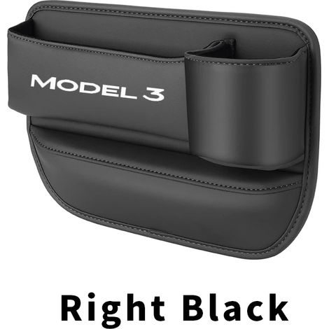 (3-Droite Noir) Boîte de rangement pour siège auto Tesla Model 3 Model Y 2023 2022, avec porte-gobelet, poche pour téléphone et clés, accessoire intérieur en cuir. (1/5)