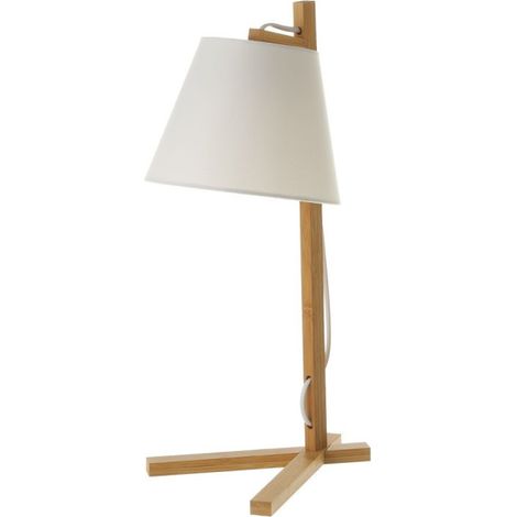 Lampe Design à Poser en Bambou et Abat-jour en Tissu Blanc - H50cm (1/4)