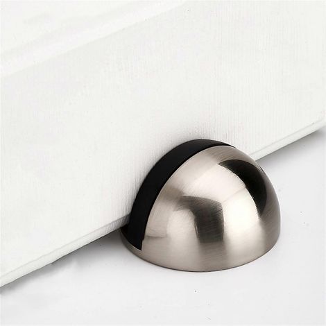 Butée de porte demi-lune en alliage de zinc durable, à fixer au sol, avec amortisseur en caoutchouc antibruit et finition chrome satiné. (1/5)