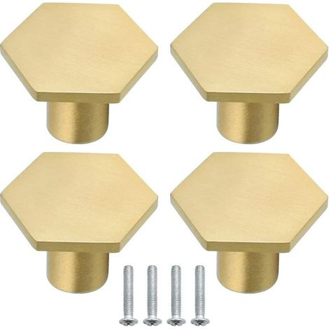 Poignée Hexagonale - Tirage Pour Tiroir Et Armoire - En Laiton Brossé - Fixation Incluse - Lot De 10 (1/5)