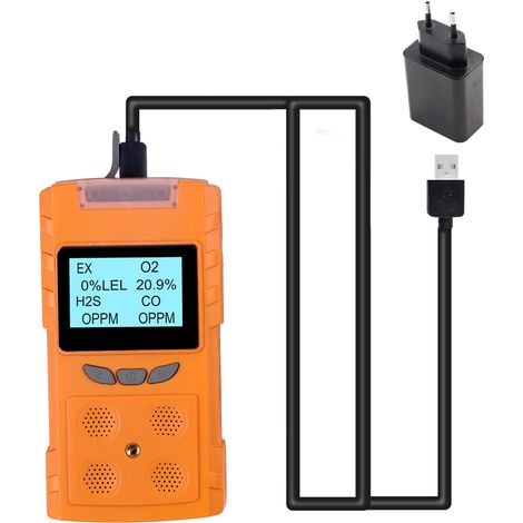 Detector de gas 4 en 1 con alarmas de CO, H2S y O2, batería de 2000 mAh, para uso industrial y en obras de construcción. (1/5)